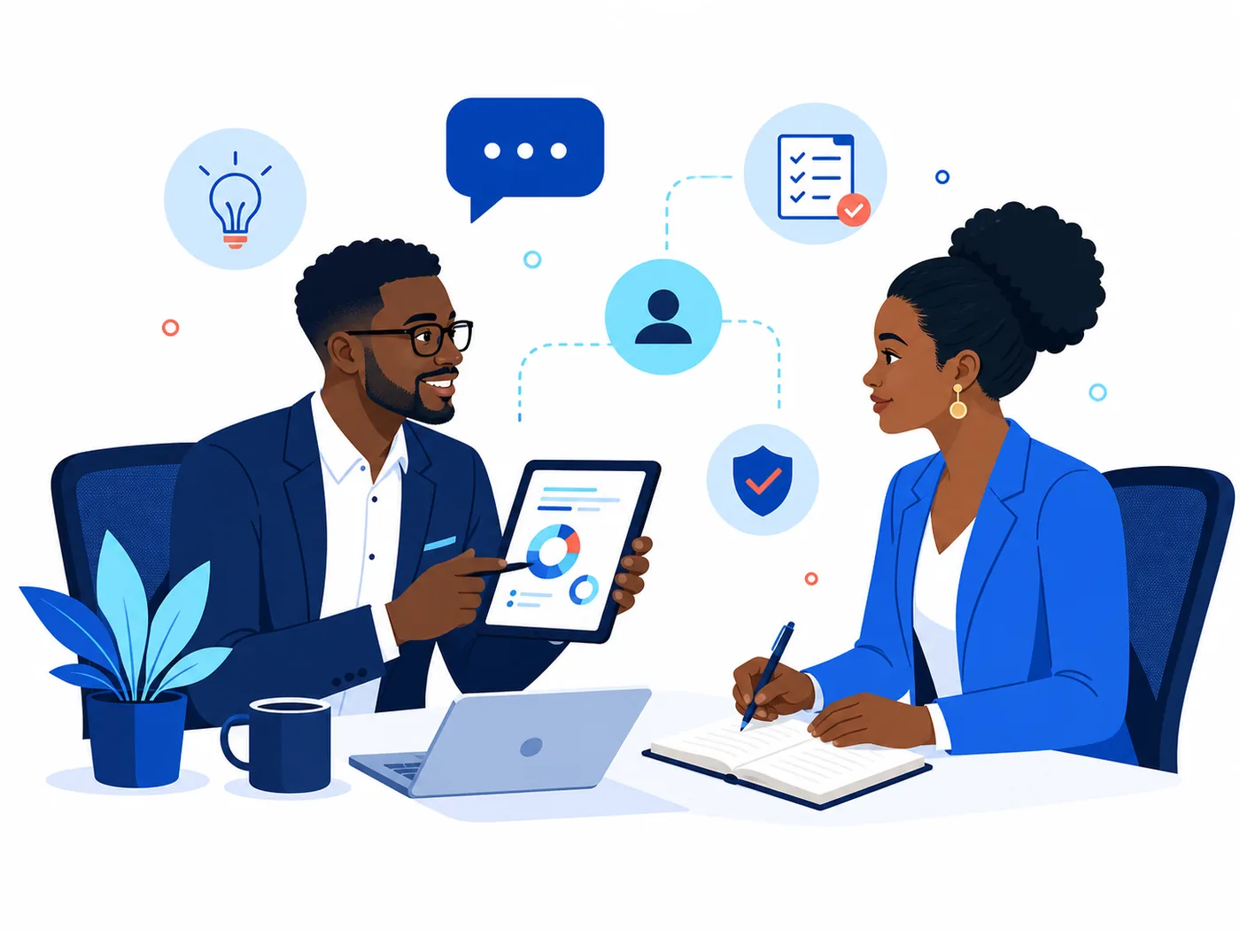 Two professionals discussing a digital project